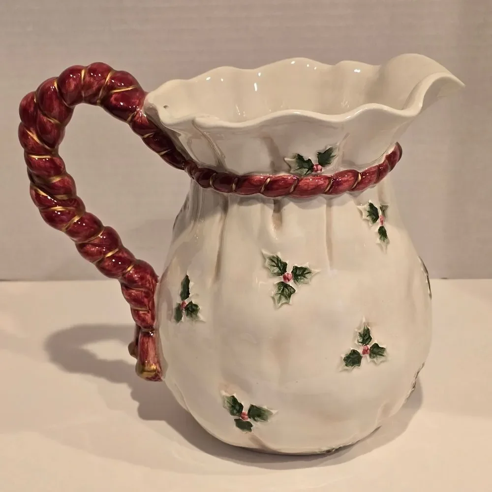 Vintage 1990 Fitz and Floyd 2 Qt Pitcher Old World Christmas Collectible
